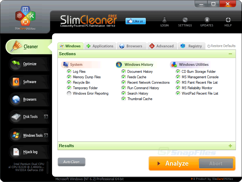 screen capture of SlimCleaner