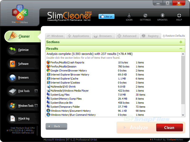 screenshot of SlimCleaner