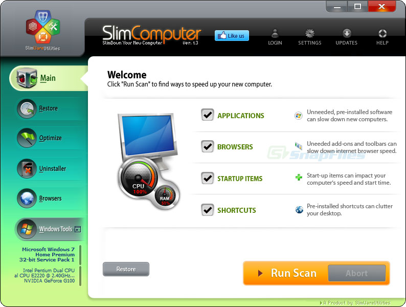 screen capture of SlimComputer