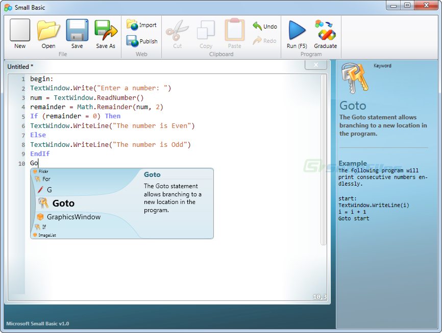 screen capture of Microsoft Small Basic