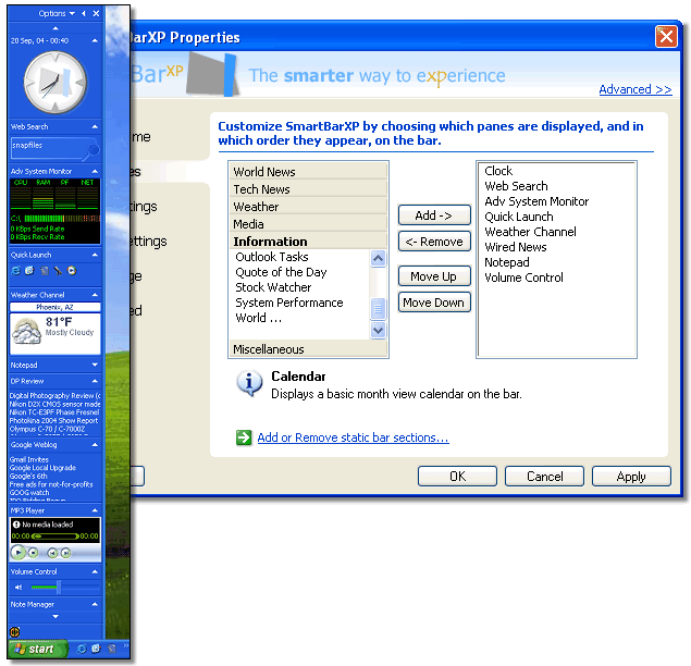 screen capture of SmartBar XP