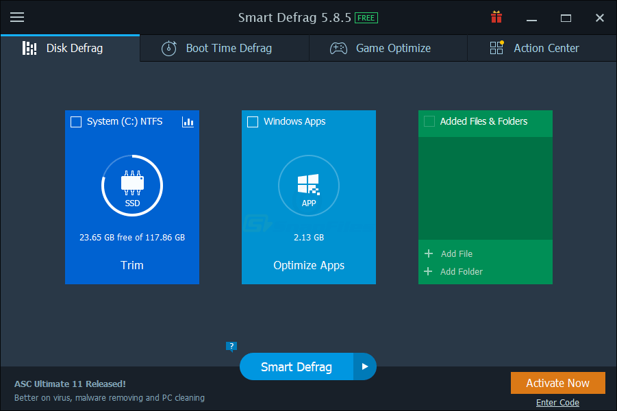 screen capture of IObit Smart Defrag