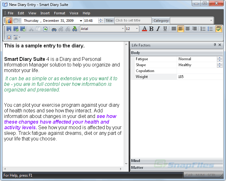 screenshot of Smart Diary Suite