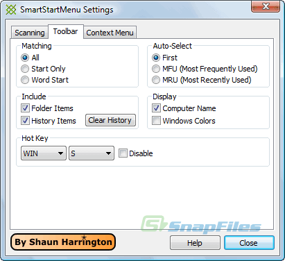 screenshot of SmartStartMenu