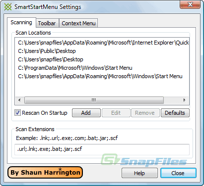 screenshot of SmartStartMenu