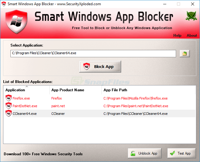 screen capture of Smart Windows App Blocker