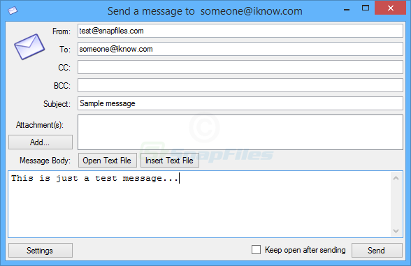 screen capture of SMTP Mail Sender