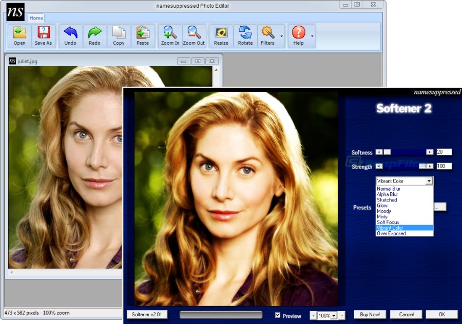 screen capture of Softener
