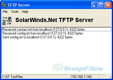 screen capture of SolarWinds TFTP Server