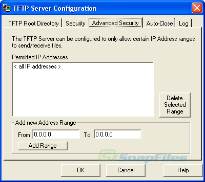 screenshot of SolarWinds TFTP Server