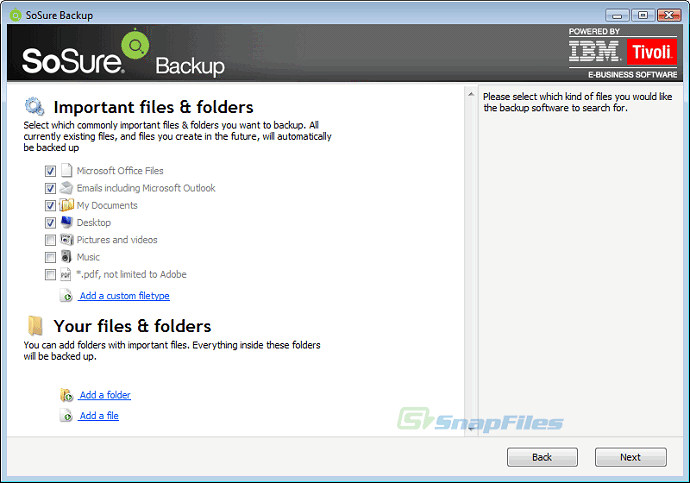 screen capture of SoSure Private Backup
