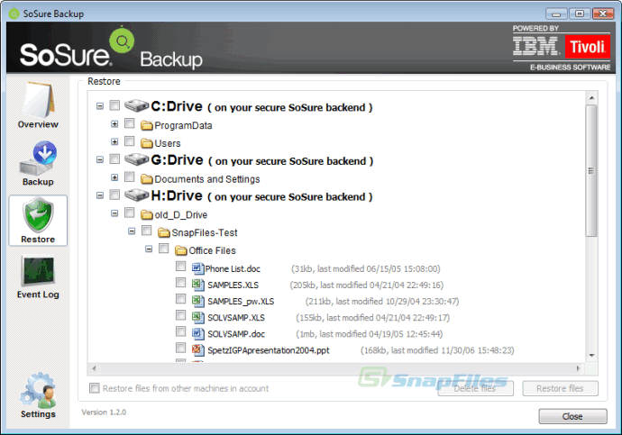 screenshot of SoSure Private Backup