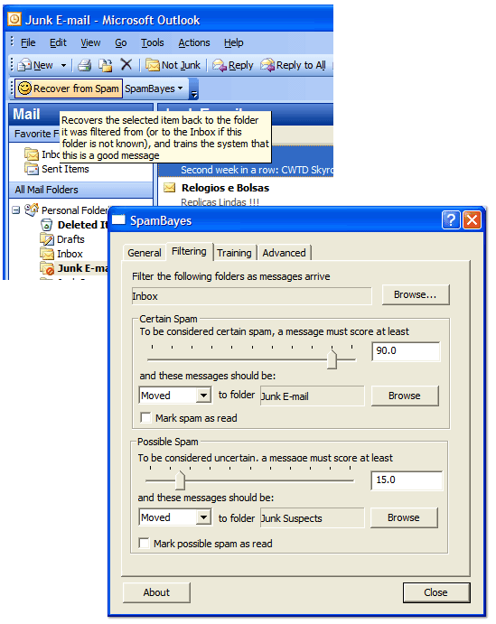 screen capture of SpamBayes