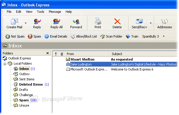 screen capture of SpamBully for Outlook Express