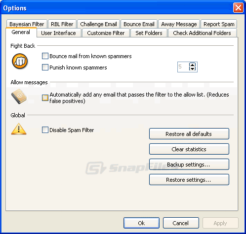 screenshot of SpamBully for Outlook Express