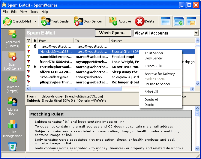 screen capture of SpamWasher