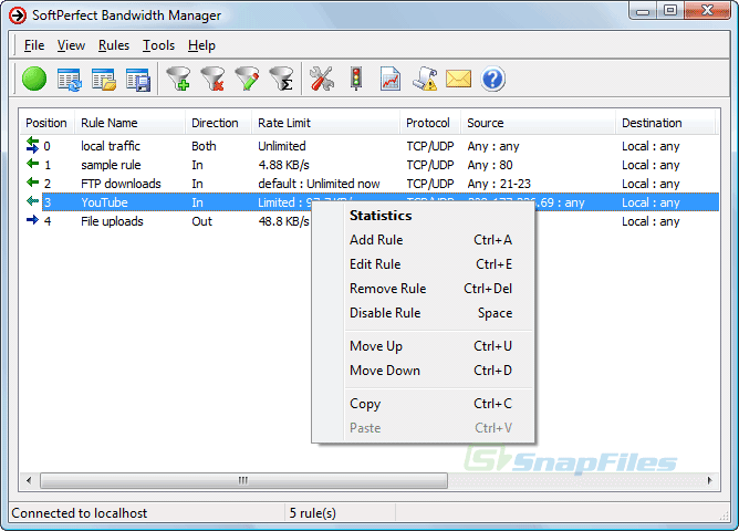 screen capture of SoftPerfect Bandwidth Manager