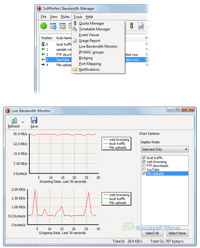 screenshot of SoftPerfect Bandwidth Manager