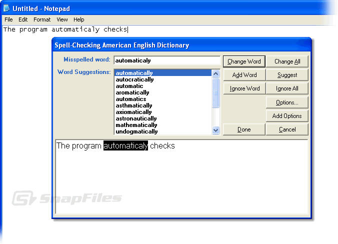 screen capture of Spell Check Anywhere