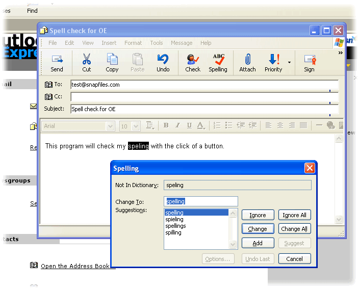 screen capture of Spell Checker For OE