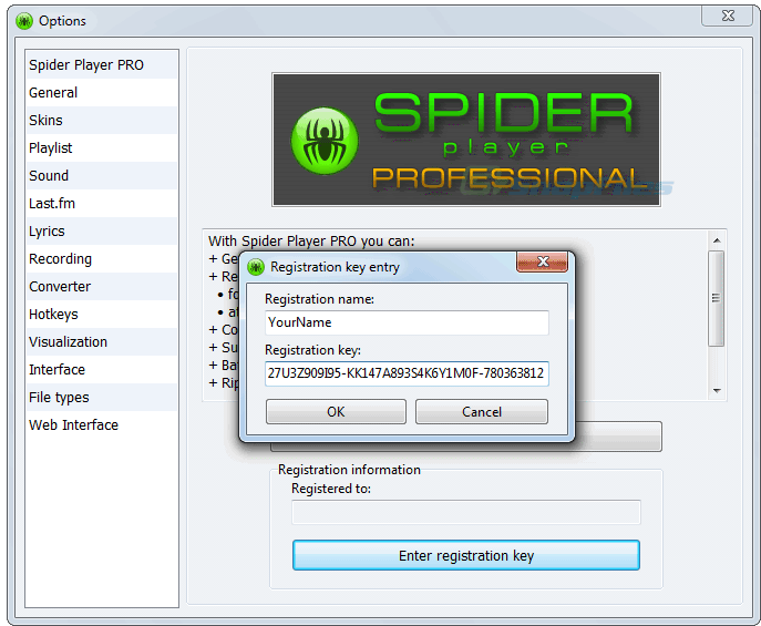 screenshot of Spider Player Pro