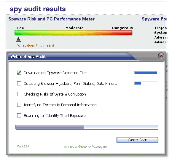 screen capture of Webroot SpyAudit