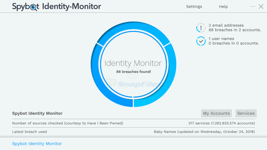 screen capture of Spybot Identity Monitor