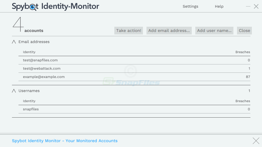 screenshot of Spybot Identity Monitor