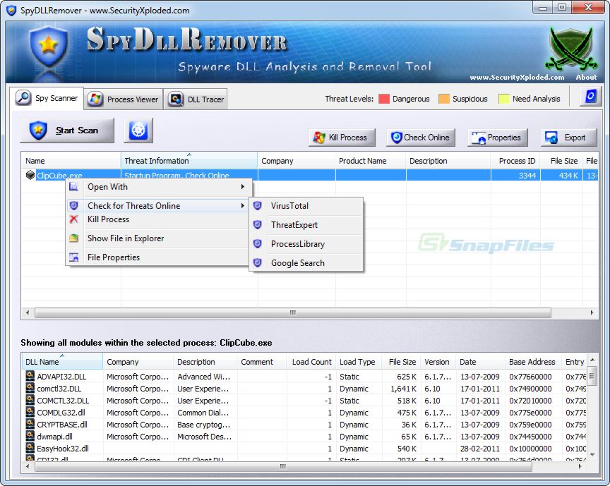 screen capture of SpyDllRemover