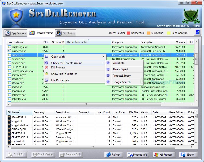 screenshot of SpyDllRemover
