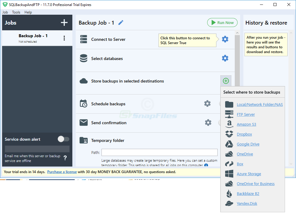 screenshot of SQLBackupAndFTP Free