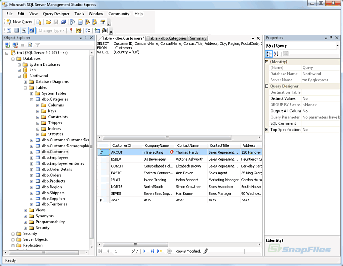 screen capture of Microsoft SQL Server 2005 Express