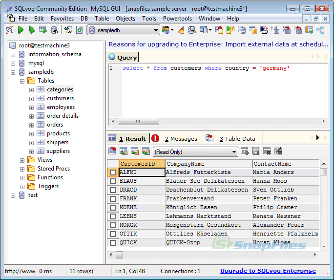 screen capture of SQLyog Community Edition
