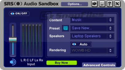 screen capture of SRS Audio Sandbox