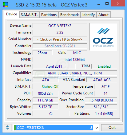 screen capture of SSD-Z