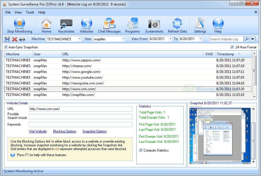 screenshot of System Surveillance Pro