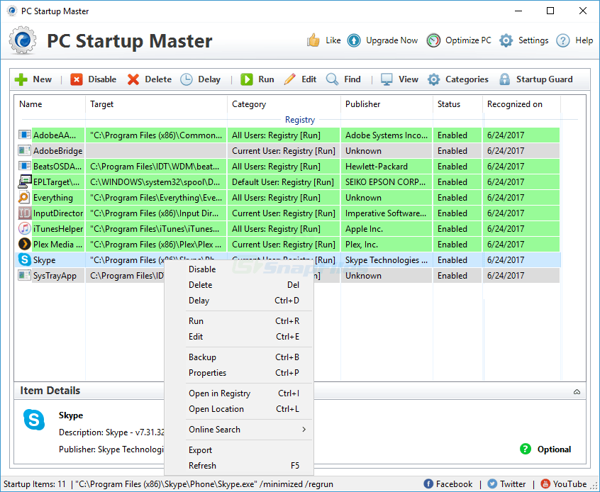 screen capture of PC Startup Master
