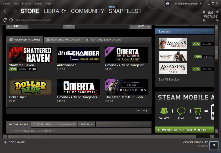 screen capture of Steam