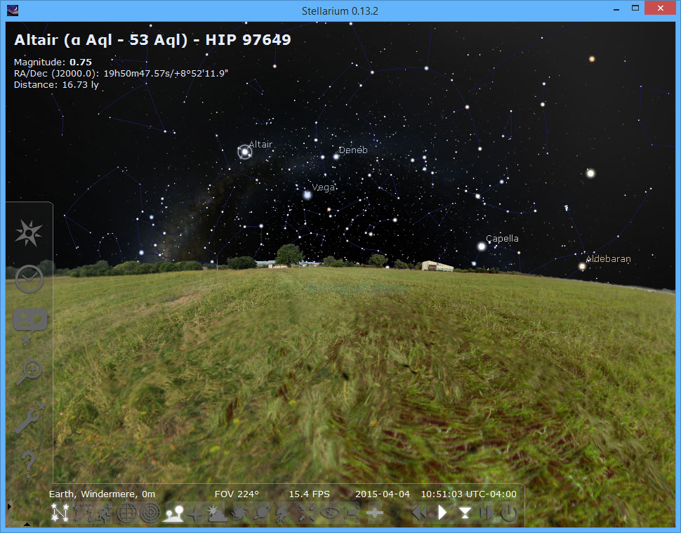 screen capture of Stellarium