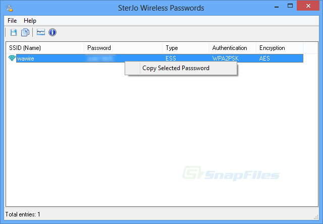 screen capture of SterJo Wireless Passwords