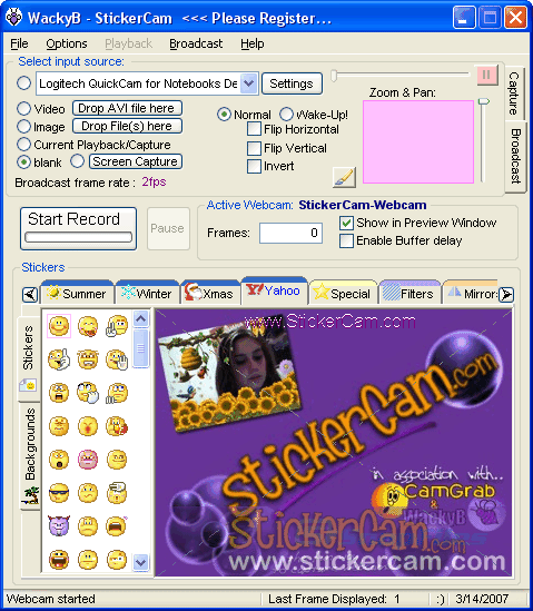 screen capture of StickerCam