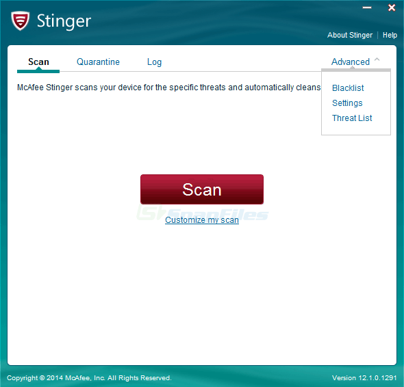 screen capture of McAfee Stinger