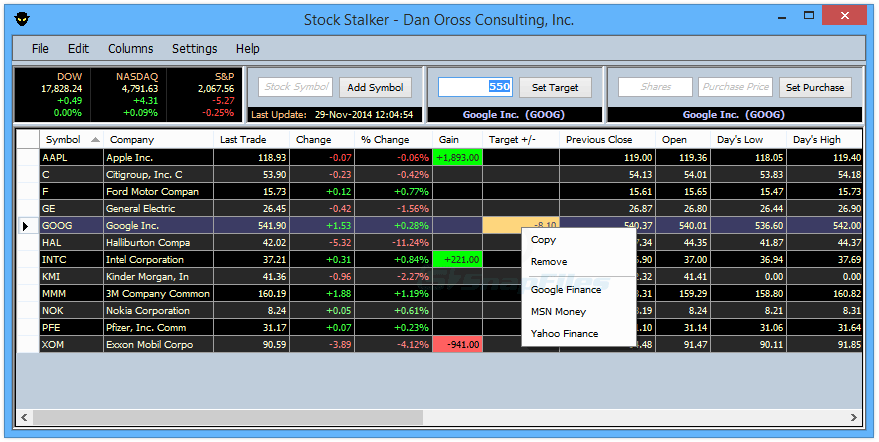 screen capture of Stock Stalker