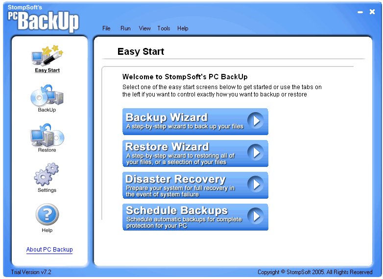 screen capture of Stomp PC Backup