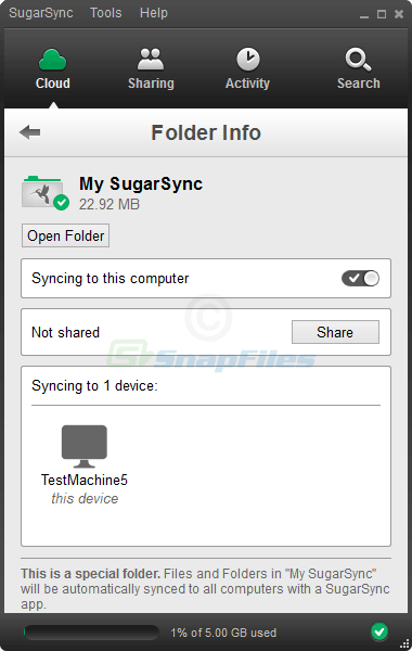 screenshot of SugarSync