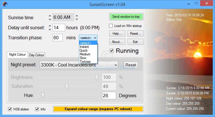screenshot of SunsetScreen