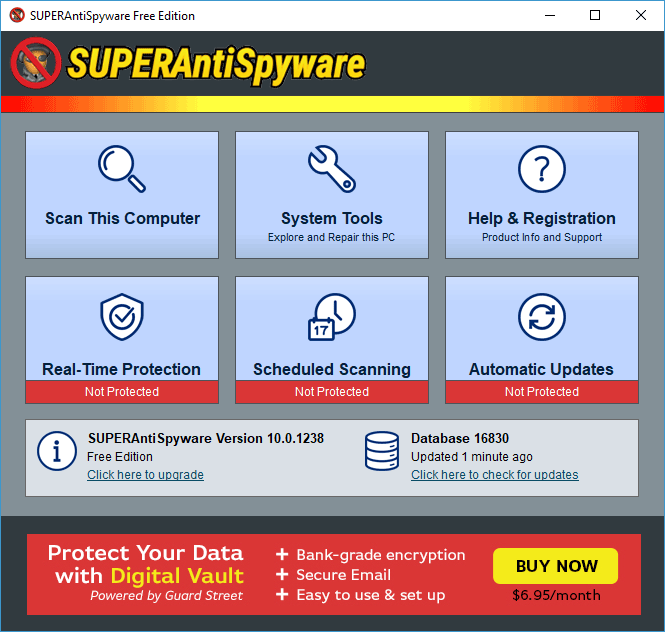 screen capture of SUPERAntiSpyware Free