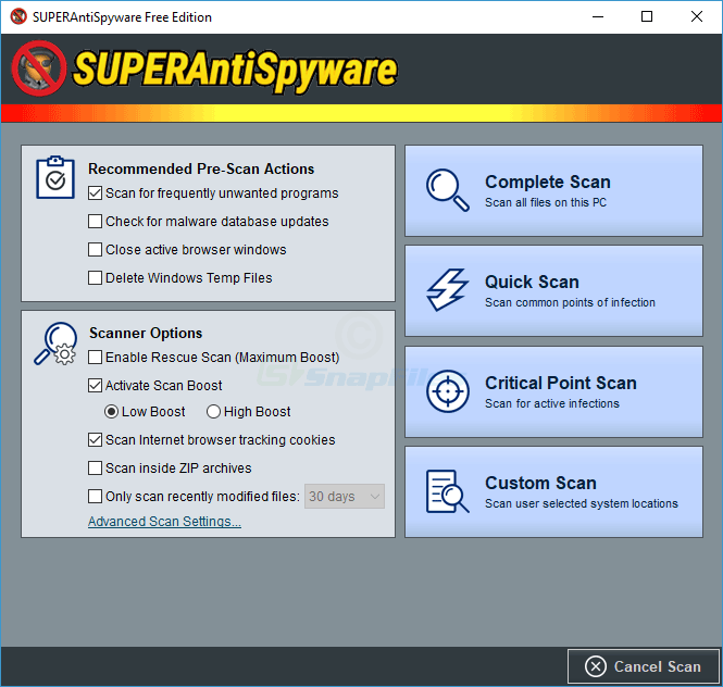 screenshot of SUPERAntiSpyware Free