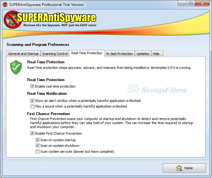 screenshot of SUPERAntiSpyware Professional
