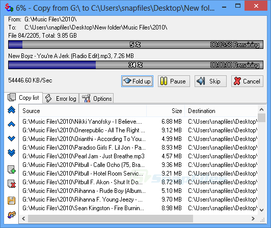screen capture of Ultracopier (Supercopier)